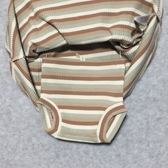 Quincy Mae 0-3M Stripe Swing Dress with Matching Bloomers Brown Green Cream - Picture 4 of 10